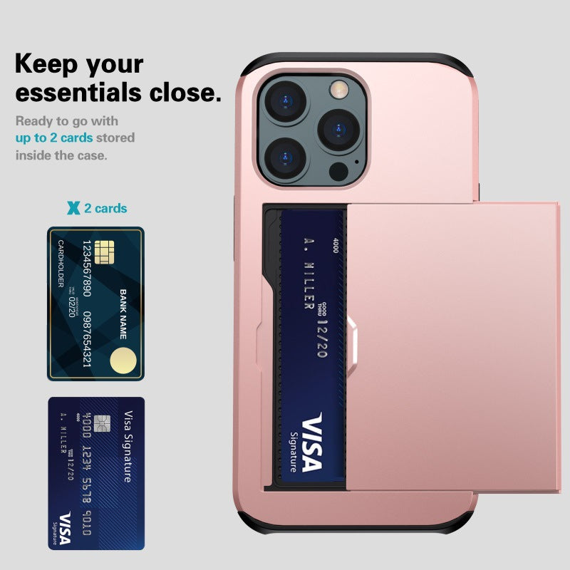 Applicable iphone 14 phone case Apple 13 slider insert card 2 in 1 anti-drop 12Pro wallet case XR