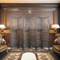 6 wooden partitions, 6FT carved wooden partitions, partition walls, wooden carved folding privacy screens, foldable brown color