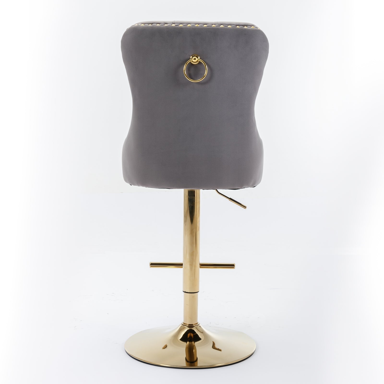 Thick gold rotating velvet bar stool with adjustable seat height of 25-33 inches and backrest (gray, set of 2 pieces)