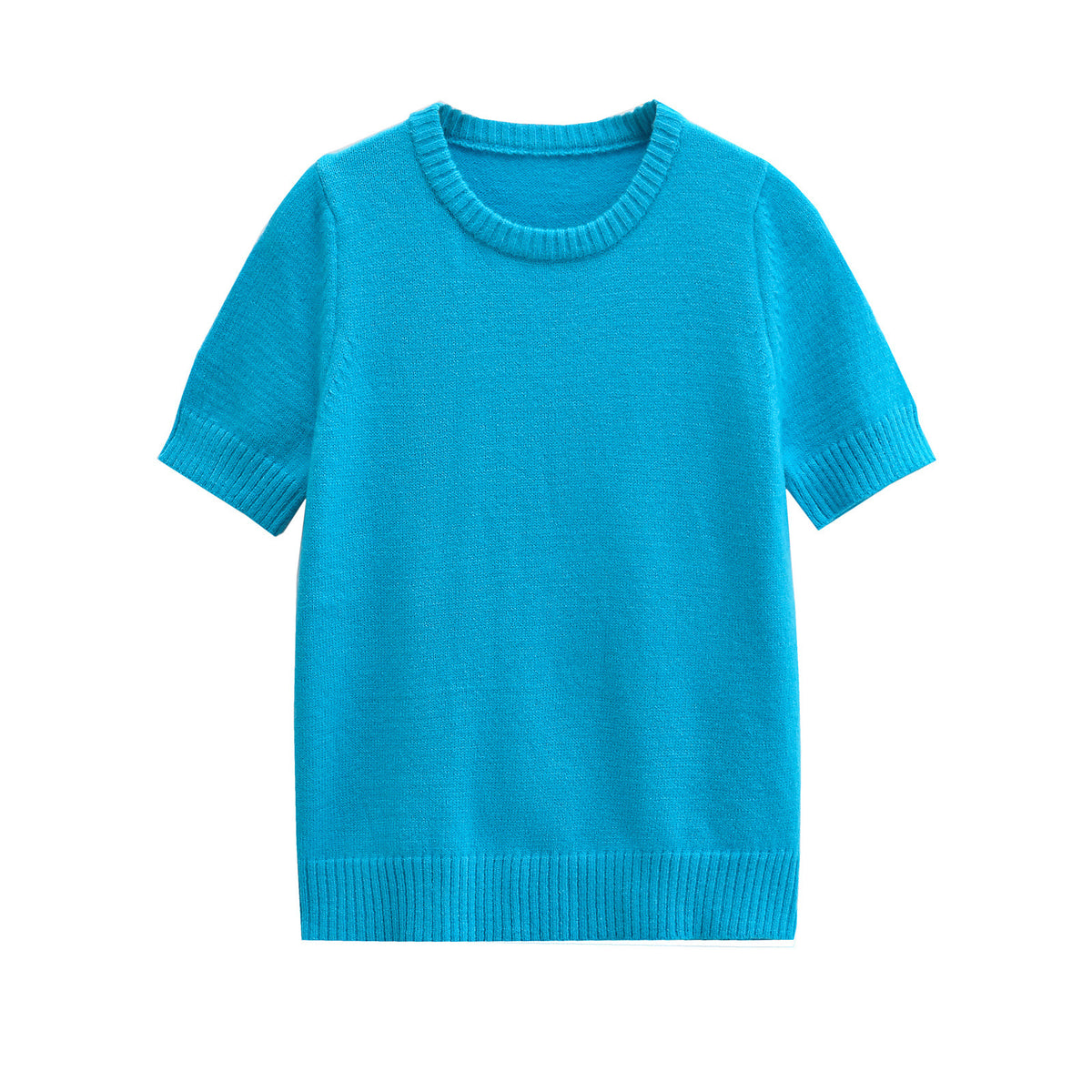 European and American style women's new French niche wool short sleeved round neck top