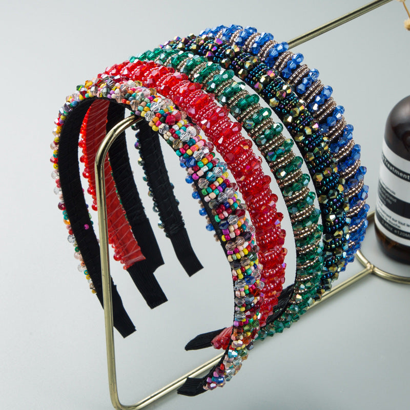 Hand Woven Beaded Headband Female Baroque Beaded Hair Binding Korean Version Net Red Wash Face Hair Accessories