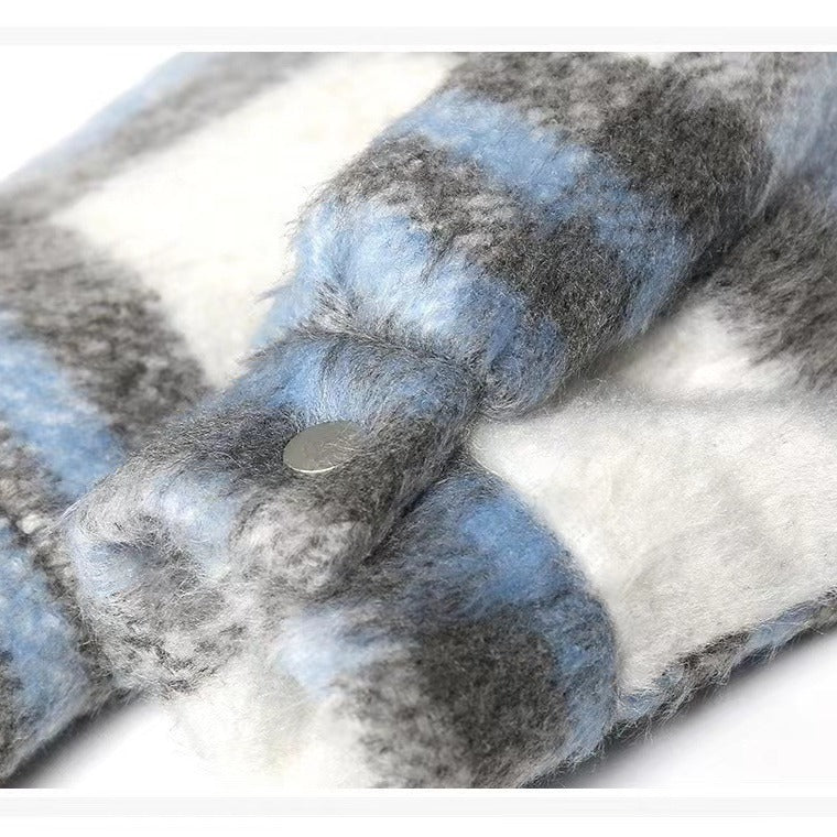 Casual color blocked plaid woolen men's and women's tops jackets