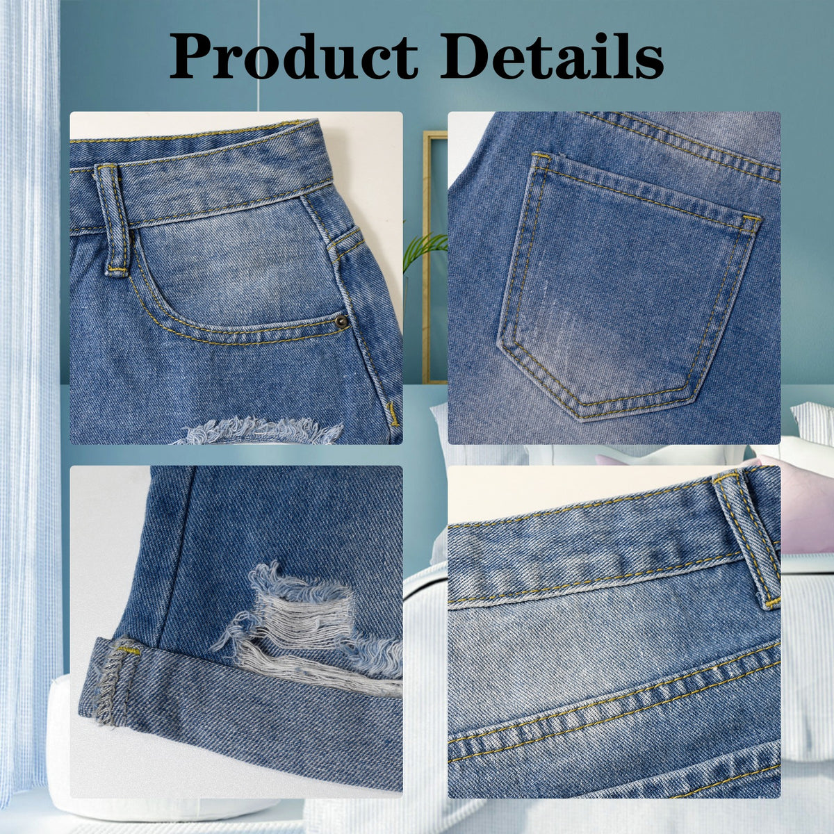 Light-Wash Blue Denim Shorts (Right Pocket Print) Made in USA Ships to USA Only
