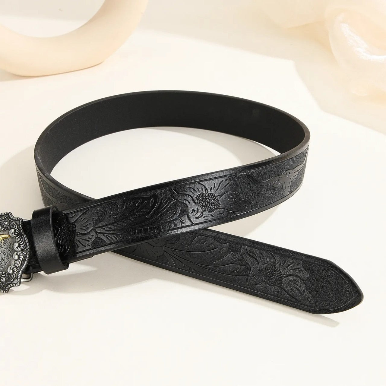 Western Cowboy Belt Versatile Bull Head Big Board Buckle Cowboy Carving Ethnic Style Male Punk PU Leather Belt