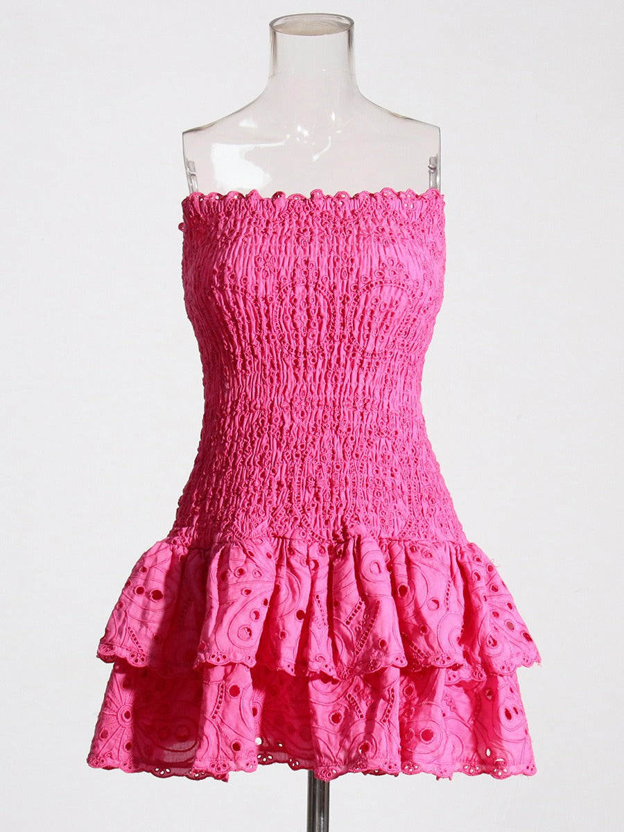 New Fashionable and Elegant Design with Elastic Waist and Ruffle Edge for Slimming Embroidered Bra Dress for Women