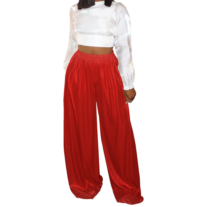 Fashionable and casual gold hot stamping wide leg pants for women long pants