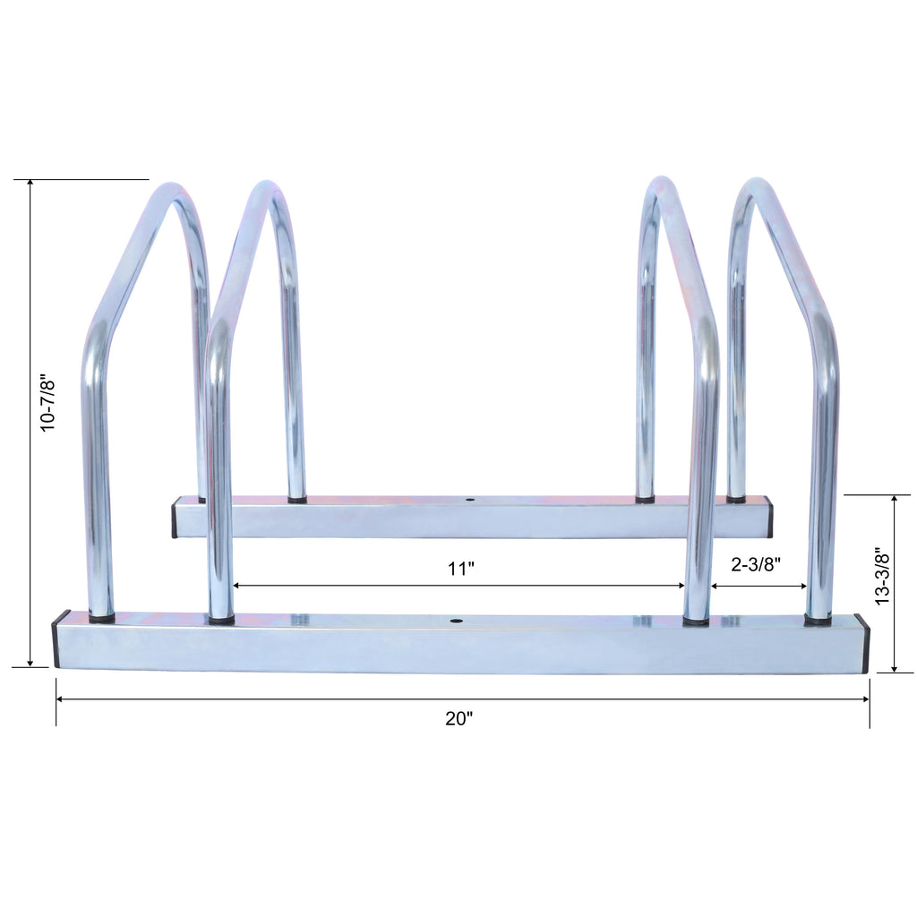 2 bicycle ground bike parking racks 22-28 inch wheel supports, maximum tire width 2.15 inches, galvanized