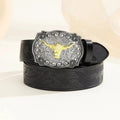 Western Cowboy Belt Versatile Bull Head Big Board Buckle Cowboy Carving Ethnic Style Male Punk PU Leather Belt
