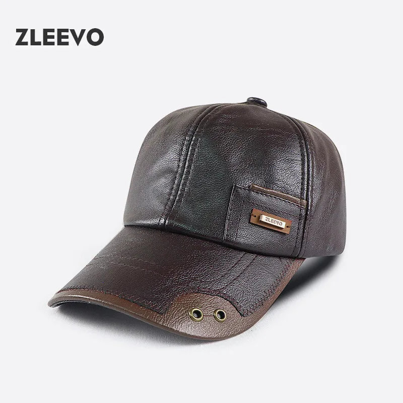 Autumn and Winter new PU leather baseball cap fashion stitching and brushed middle-aged and elderly peaked cap