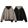 Double-sided Wear Hooded Cardigan Unisex Spring and Autumn Casual Loose Fit Plaid Short Jacket Two-Way Wearing