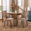 High-end Tufted Solid Wood Contemporary Velvet Upholstered Dining Chair with Wood Legs Nailhead Trim 2-Pcs Set Khaki