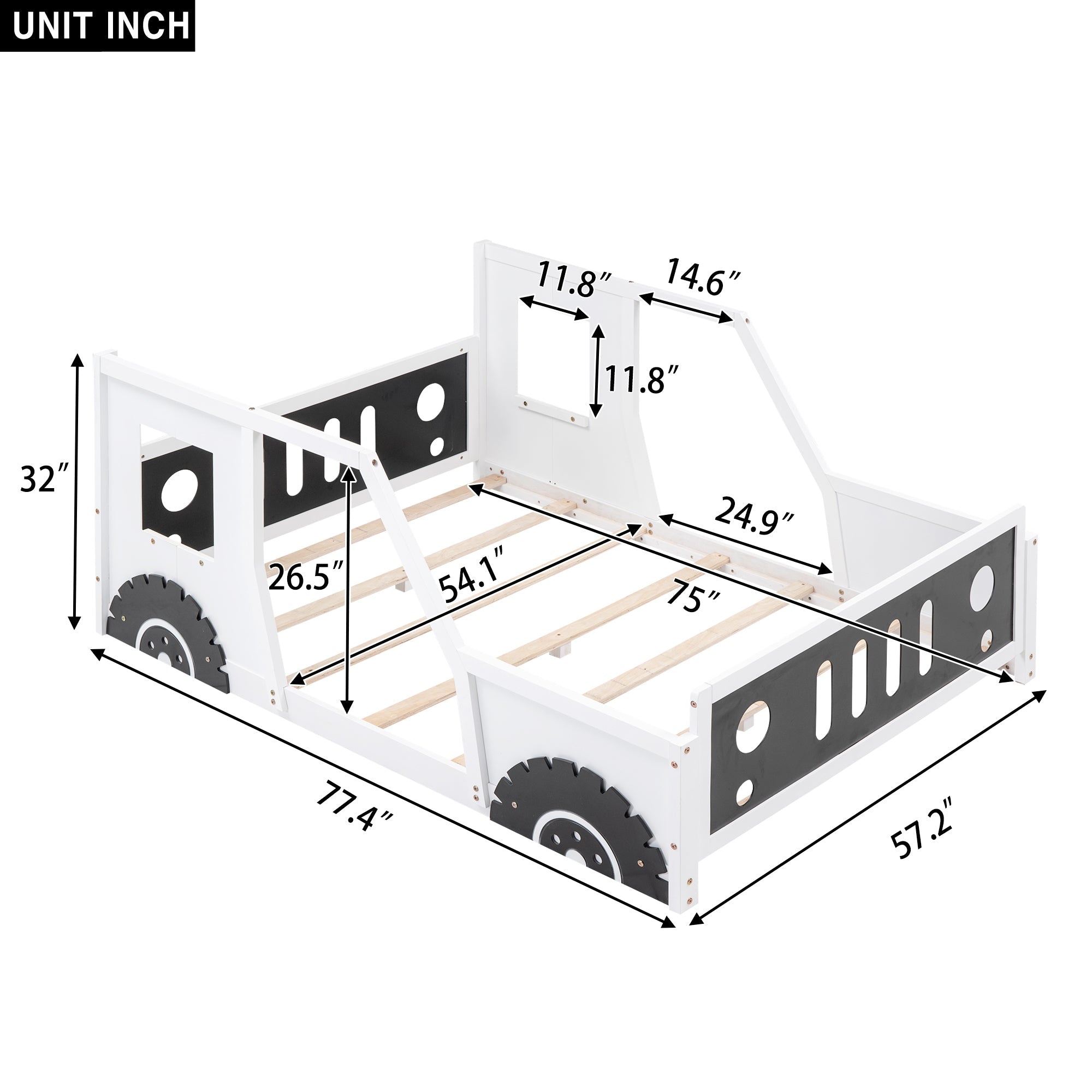 Full Size Classic Car-Shaped Platform Bed with Wheels White