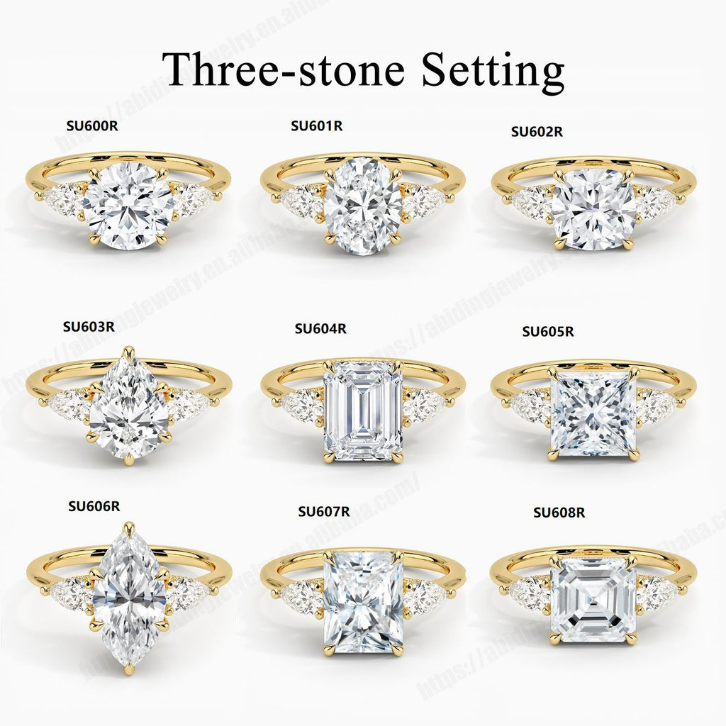 Fashion Luxury Three-Stone Diamond Ring 1 Carat Wedding Ring S925 Sterling Silver Plated 18K Gold Lab-Grown Diamond Ring for Women