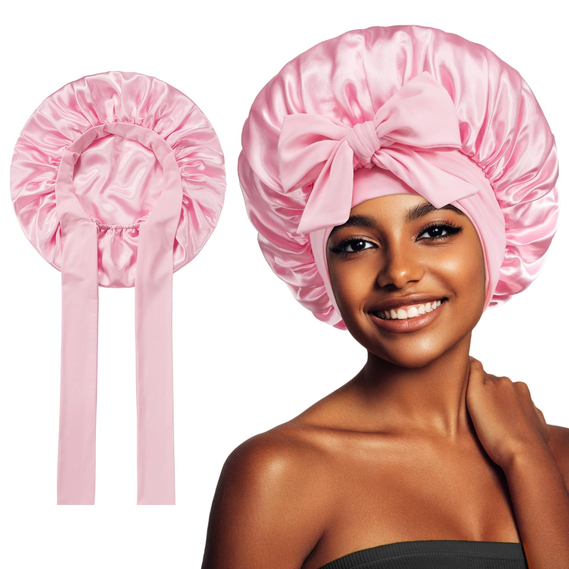 Elastic ribbon bow color Ding round hat solid color night cap wide-brimmed beauty hairdressing head scarf hat