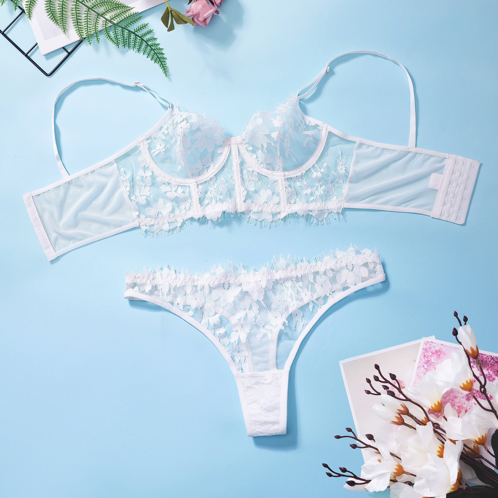 Eyelash Small Flower Lace Sexy Underwear Bra Sex Set