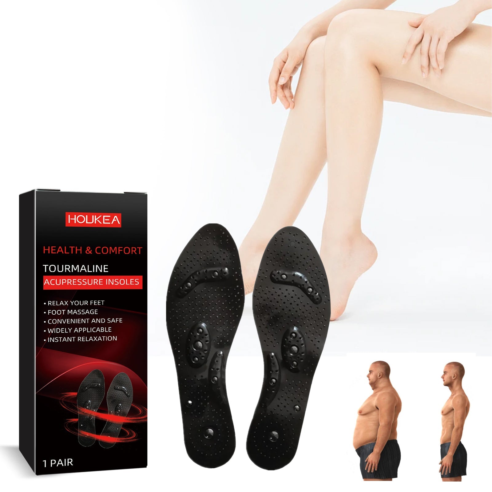 Tourmaline Acupressure Insoles, Foot Care Vein Repair Body Toning Body Care Foot Pads