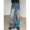 Painted jeans men's American loose wide leg long pants