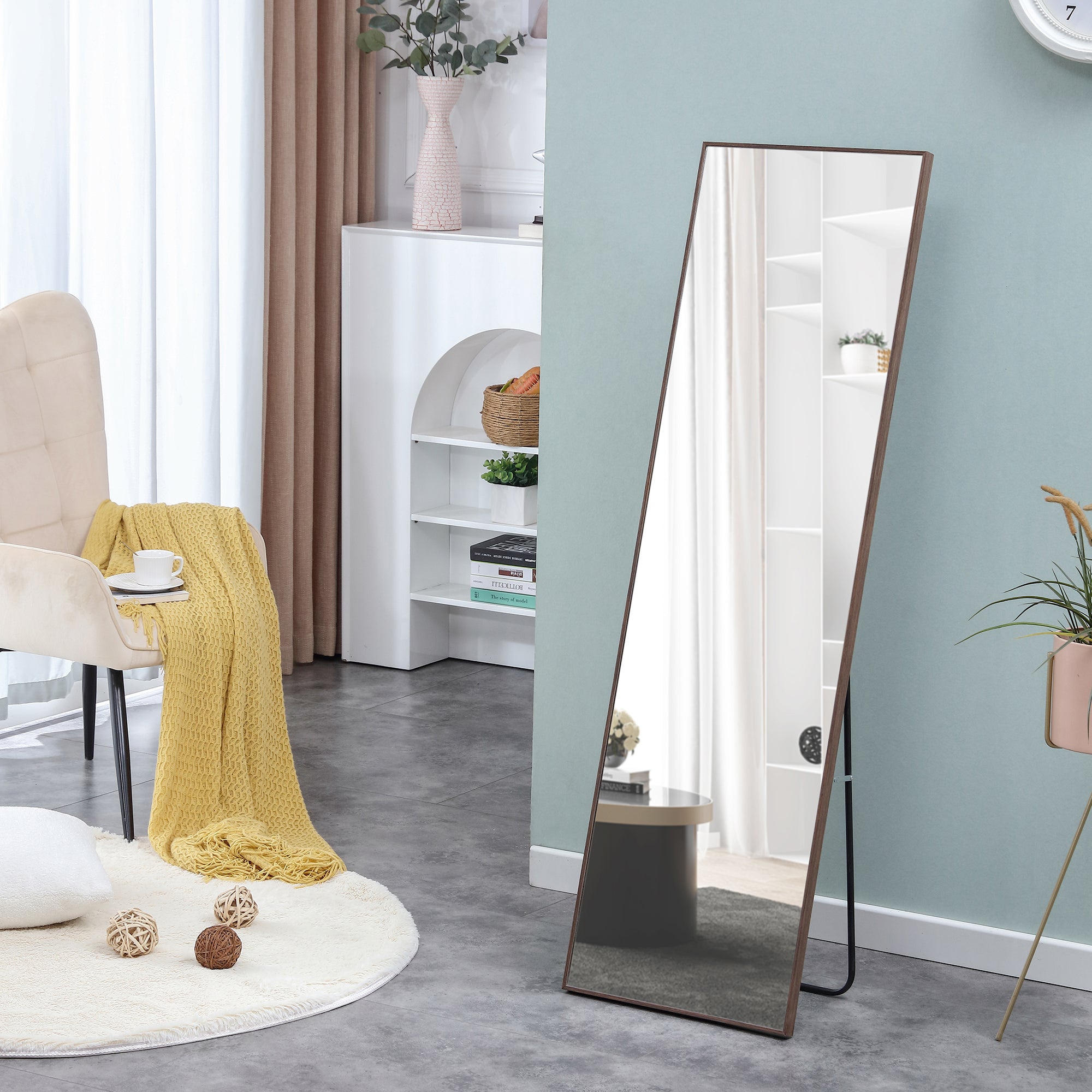 60x17 Brown Solid Wood Frame Full-length Mirror, Dressing Mirror, Bedroom Home Porch