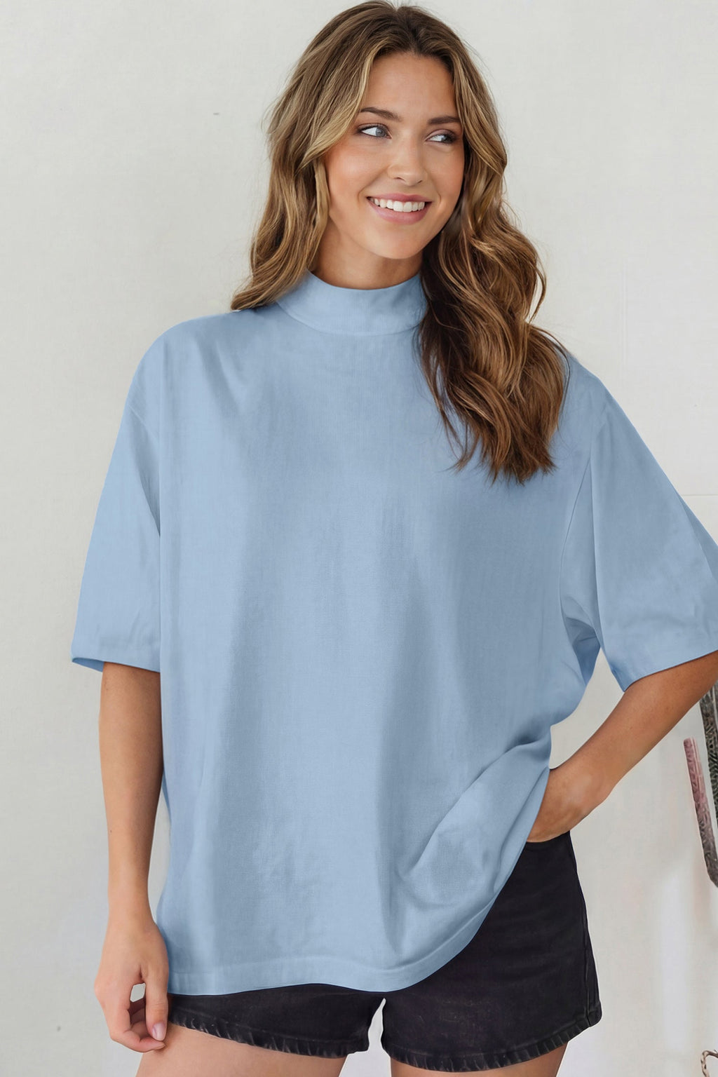 Solid High Neck Oversize Tee