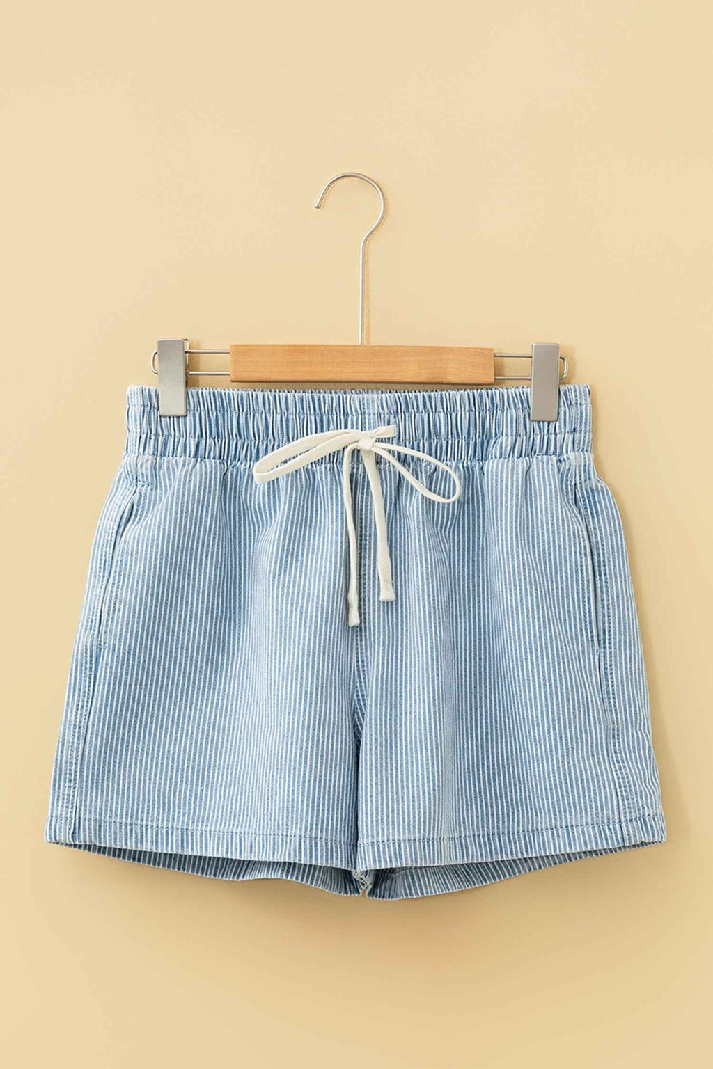 Stripe Drawstring Elastic Waist Casual Denim Shorts