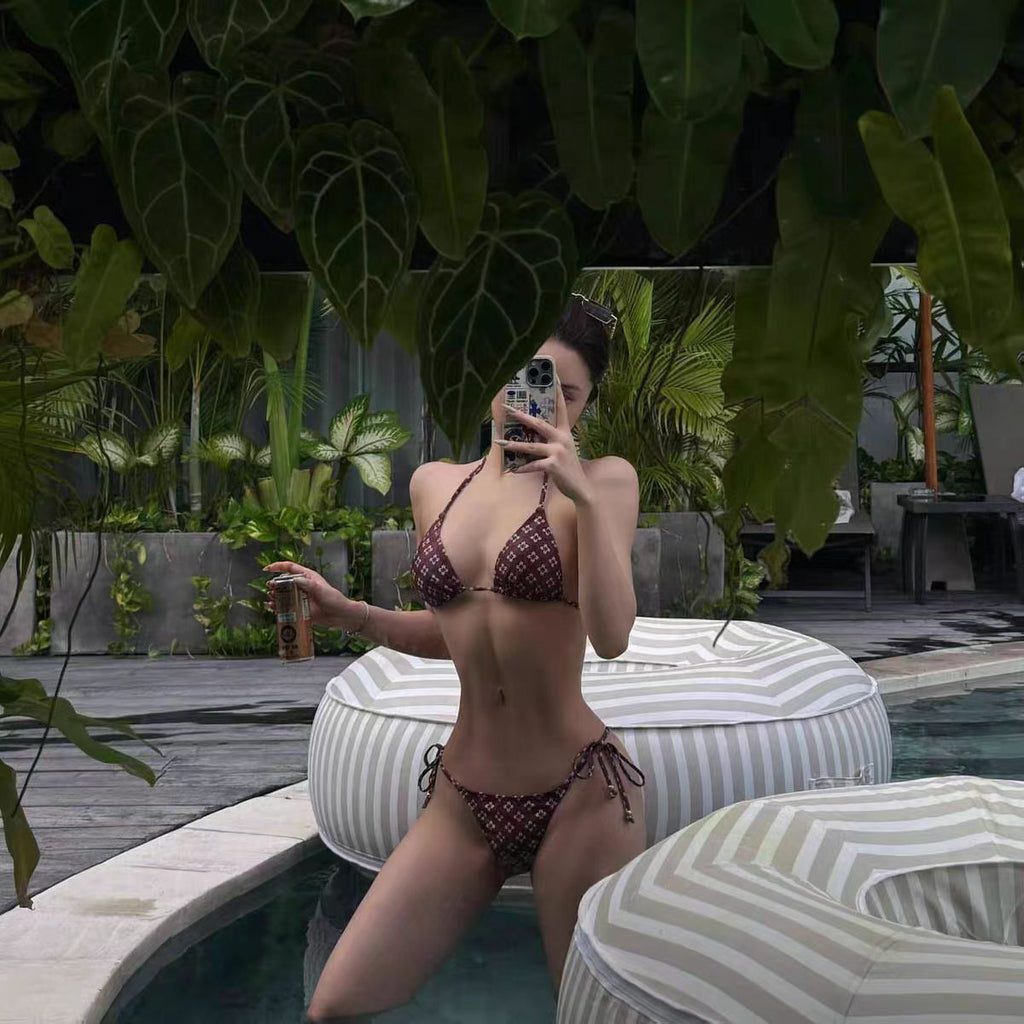 Push-Up Two-Piece Swimwear with Small Bust Support, Beach Vacation Style