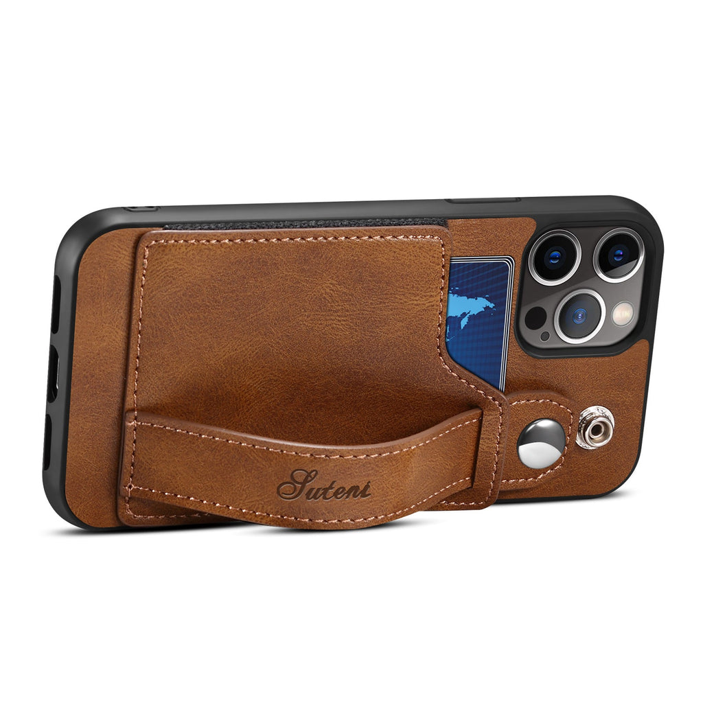 For iPhone 14ProMax Mobile Phone Case Apple iPhone 14Pro Plug-In Card Leather Case Wrist With Back Cover Type Protective Case
