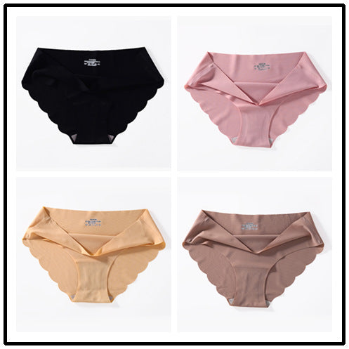4-pack ice silk seamless underwear, women's one-piece summer ice silk fabric bottom pants, mid waist plus size sexy triangle pants