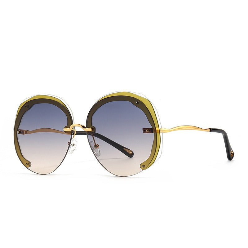 Fashion Oversized Rimless Round Sunglasses Women Clear Ocean Gradient Lens Shades