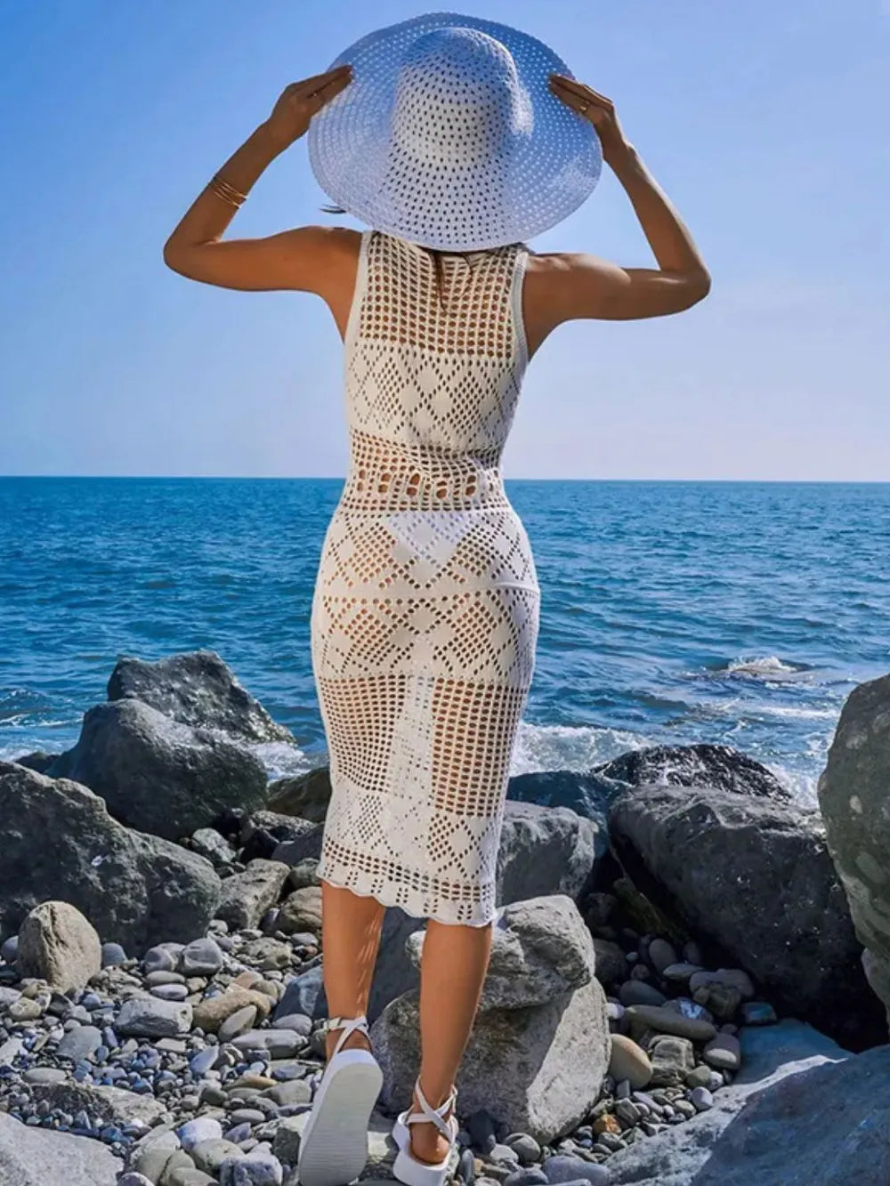 Hollow Out Round Neck Sleeveless Cover-Up Dress