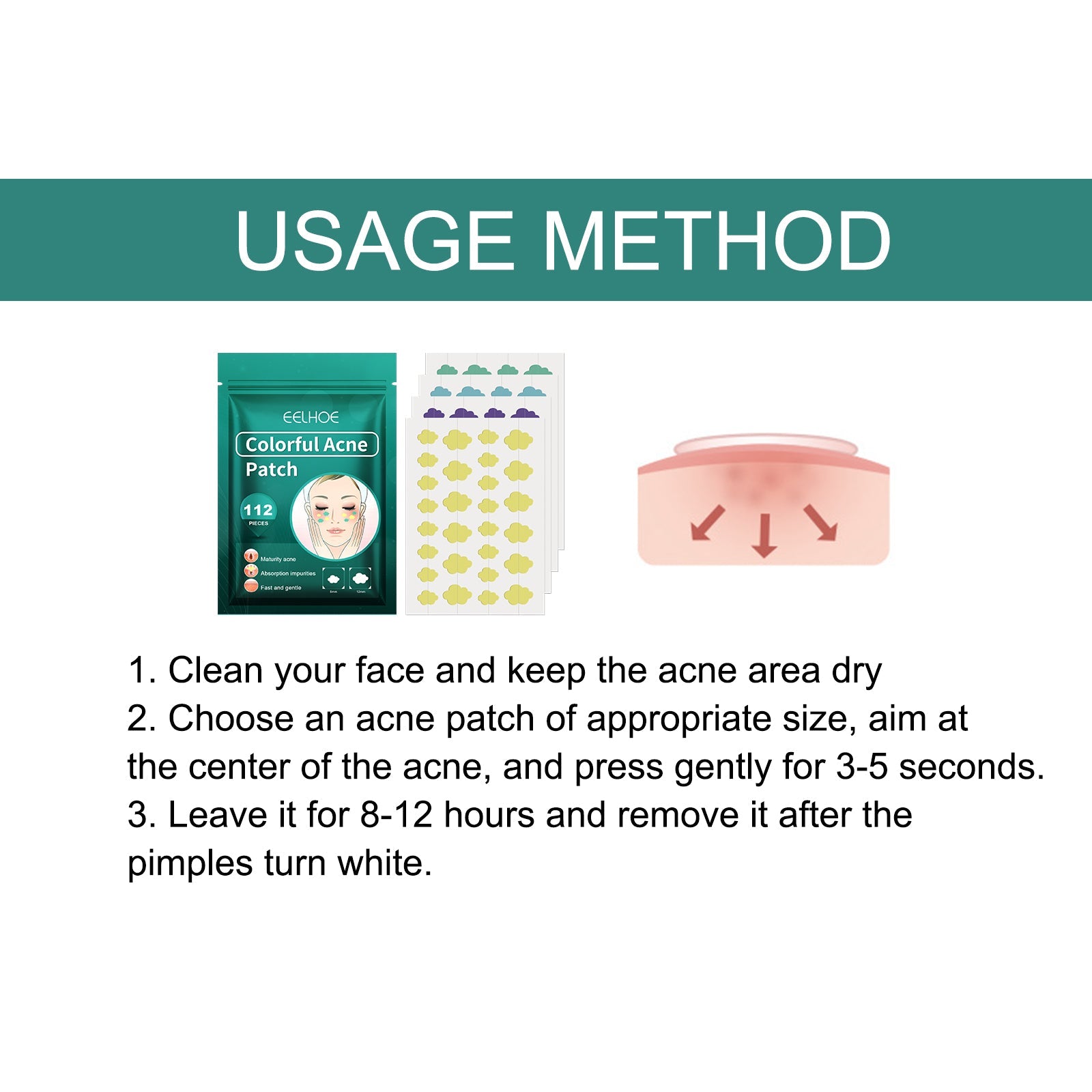Colorful Acne Patch, Repair Pit Acne Print Smooth Skin Lightening Spot Clear Acne Facial