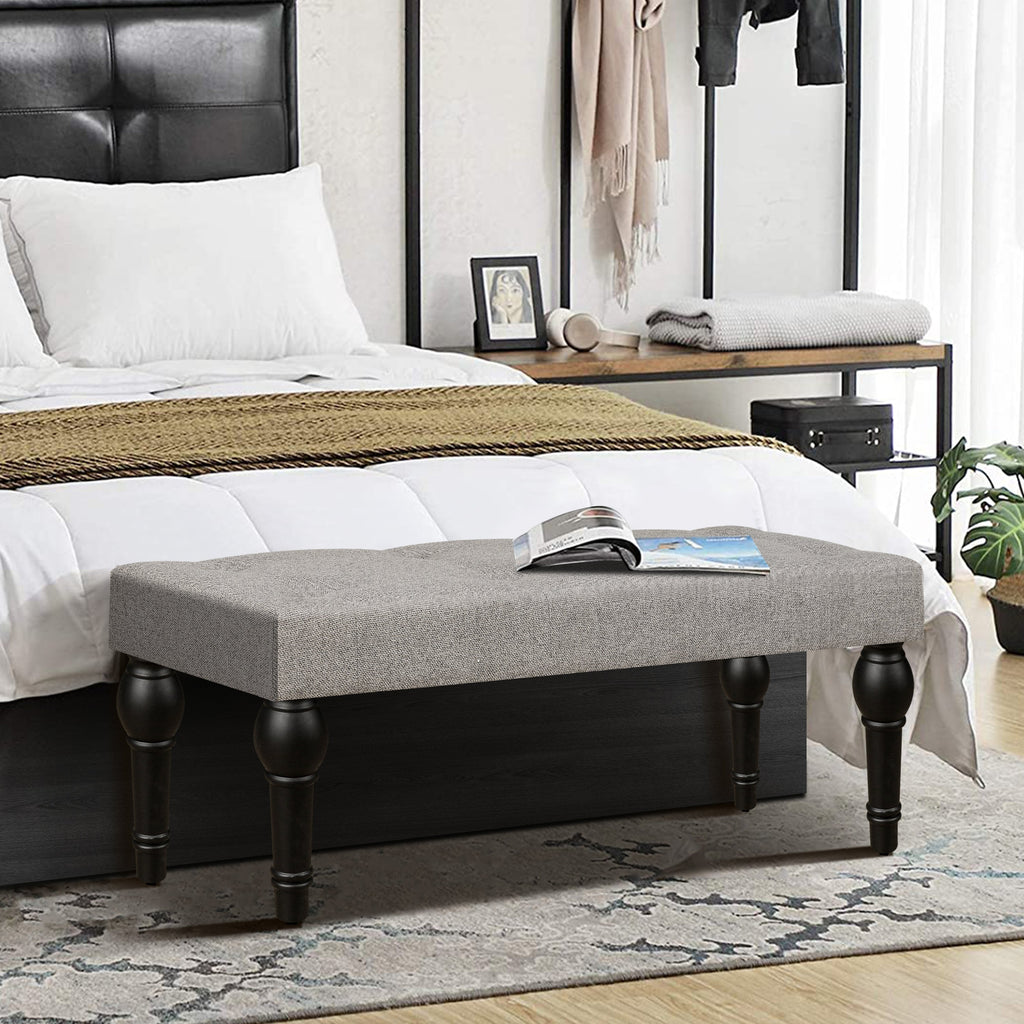Ottoman Bench 4-thickened Roman Column Feet French Upholstered Bedside Bench For Bedroom Living Room Entryway