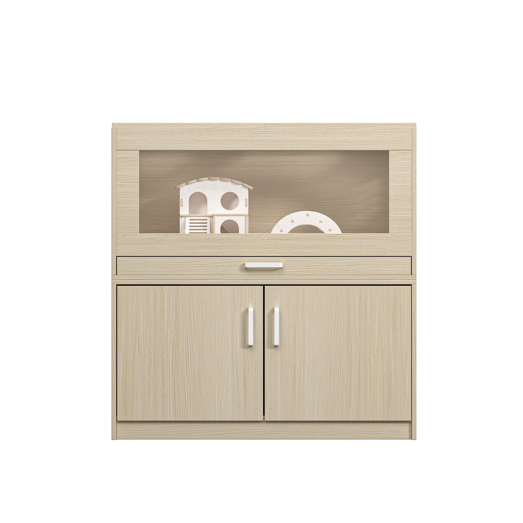 Squirrel cage acrylic panel with independent storage cabinet and wooden guinea pig room with bridge (L 31.50 x W 15.75 x H32.28)