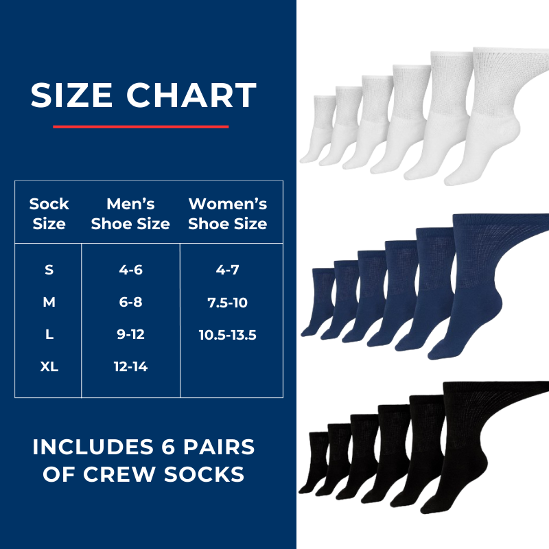 Women's Cotton Diabetic Crew Socks (6 Pair) - Andersen Mercantile