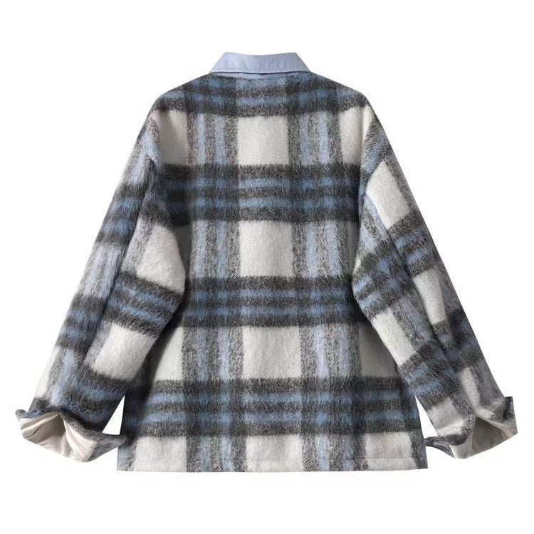 Casual color blocked plaid woolen men's and women's tops jackets