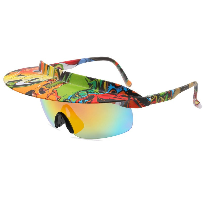 New Large Frame Cycling Glasses Men And Women Models Fashion Dazzling Hat Sunglasses Personality Brim Sunglasses