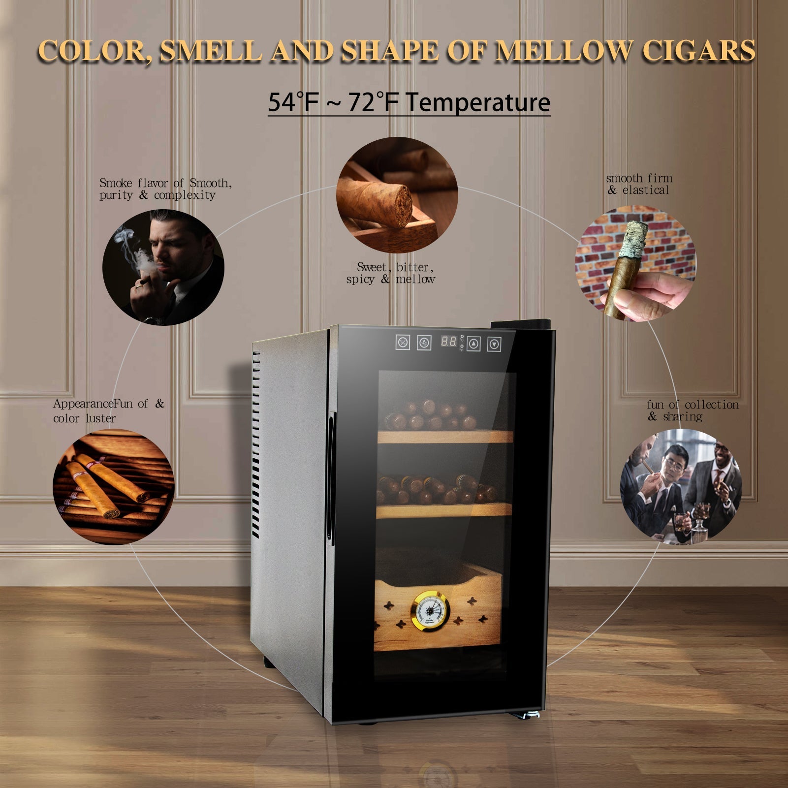 25L Electric Humidor, 150 Counts Capacity Cigar Humidor Humidifiers with Constant Temperature Controller, Cigar Humidor Box with