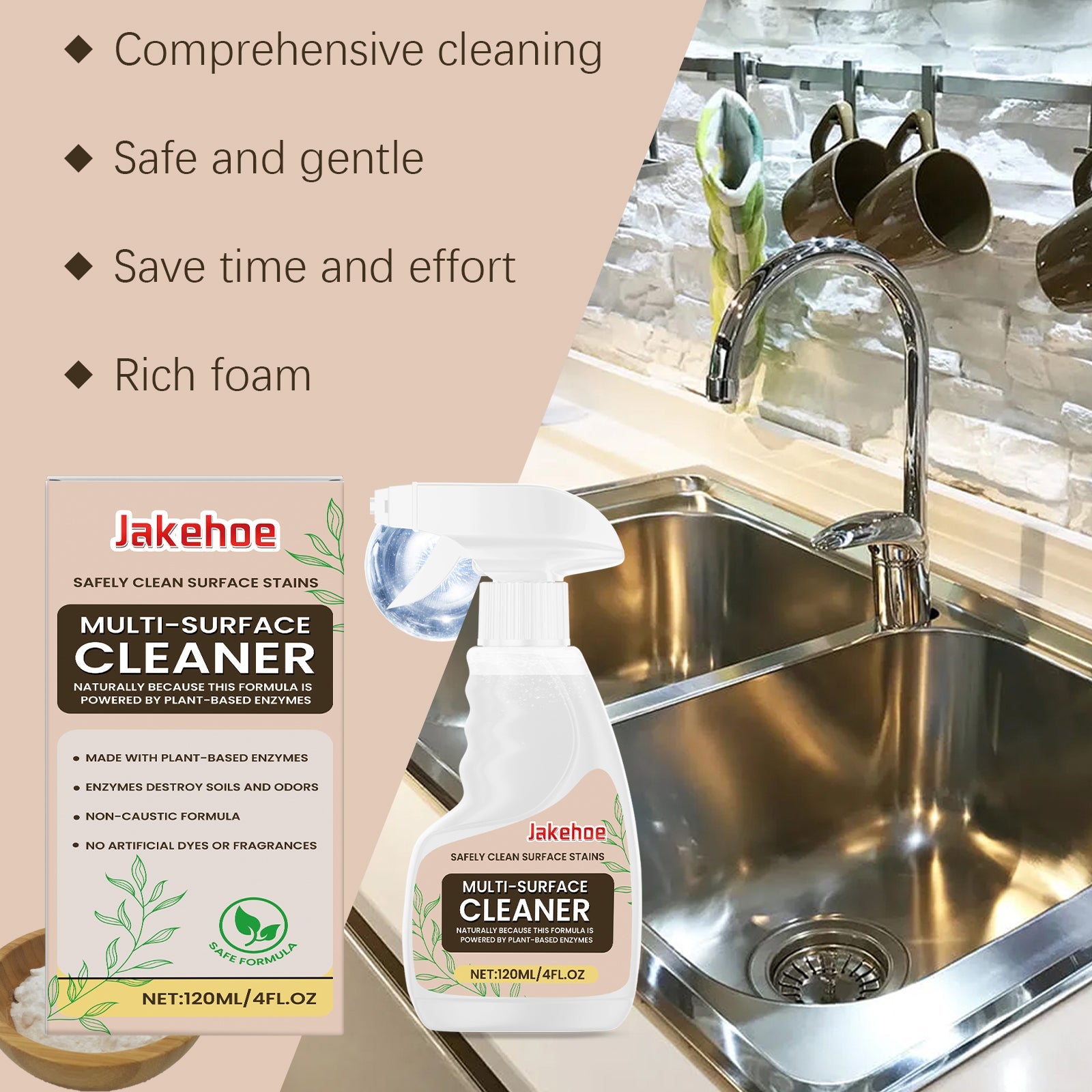 Multi-Surface Cleaner Kitchen Range Hood Sink Countertop Stain Removal Multi-Effect Cleaner