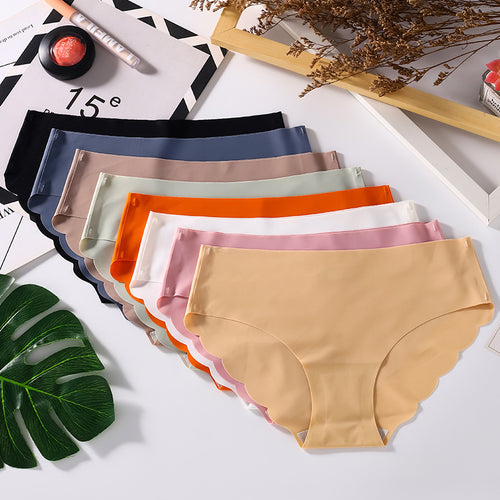 4-pack ice silk seamless underwear, women's one-piece summer ice silk fabric bottom pants, mid waist plus size sexy triangle pants
