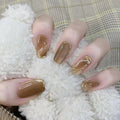 Wearing Warm Brown Brown White Double Spell Smudged Golden Texture Ins Style Manicure Patch The Finished Product Is Removable