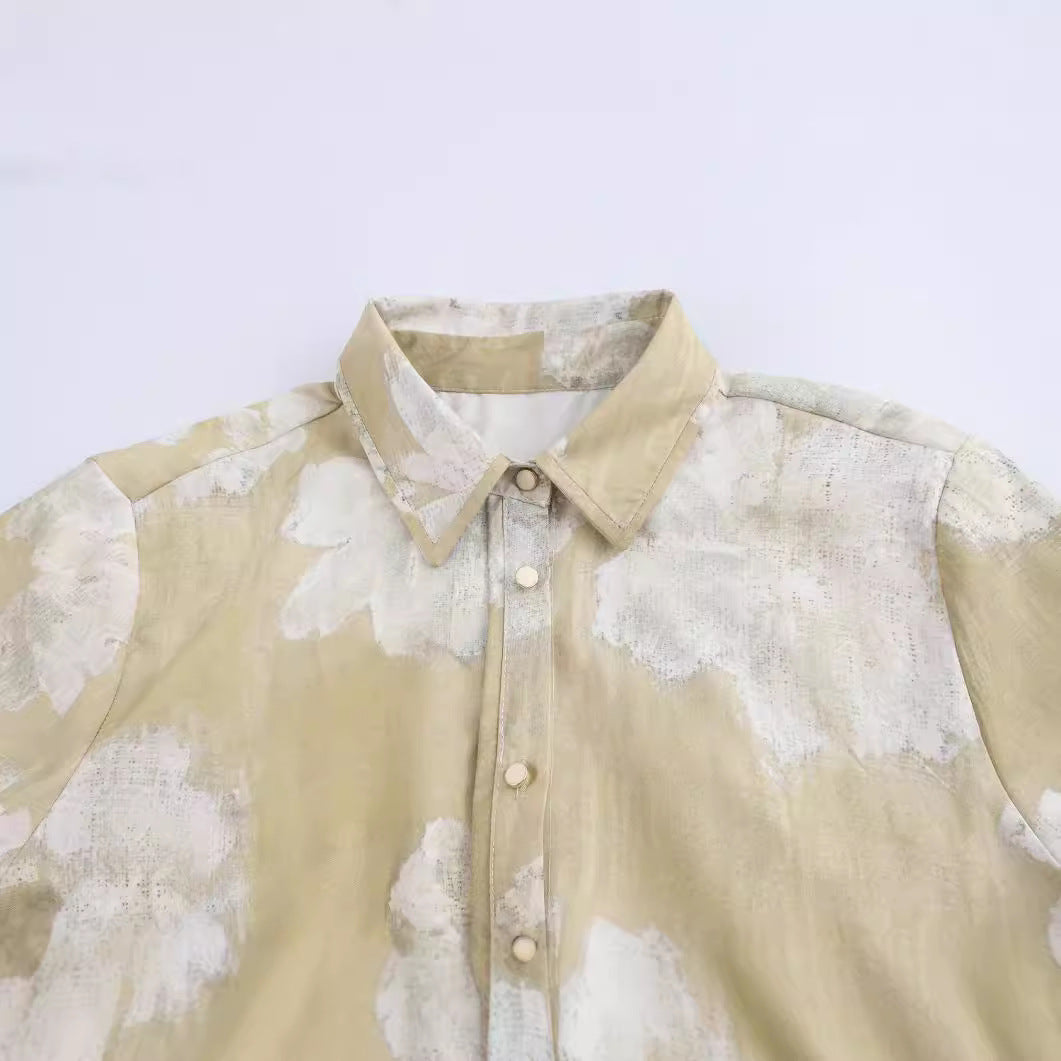 Women's floral print silk textured shirt and pants