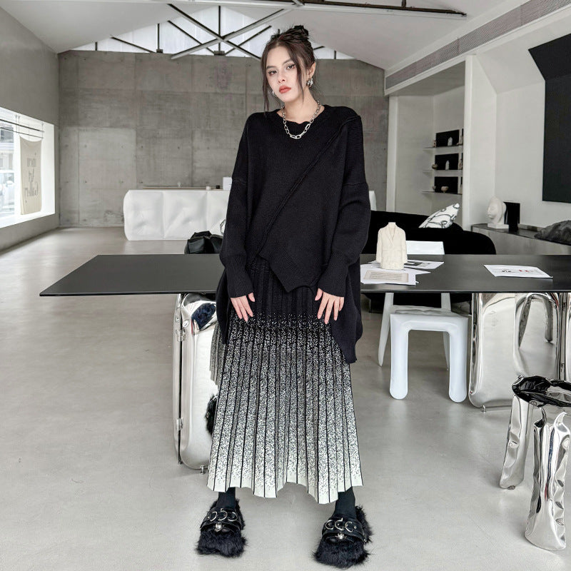 Gradient Knitted Half Skirt Body Women's Loose A-line Skirt
