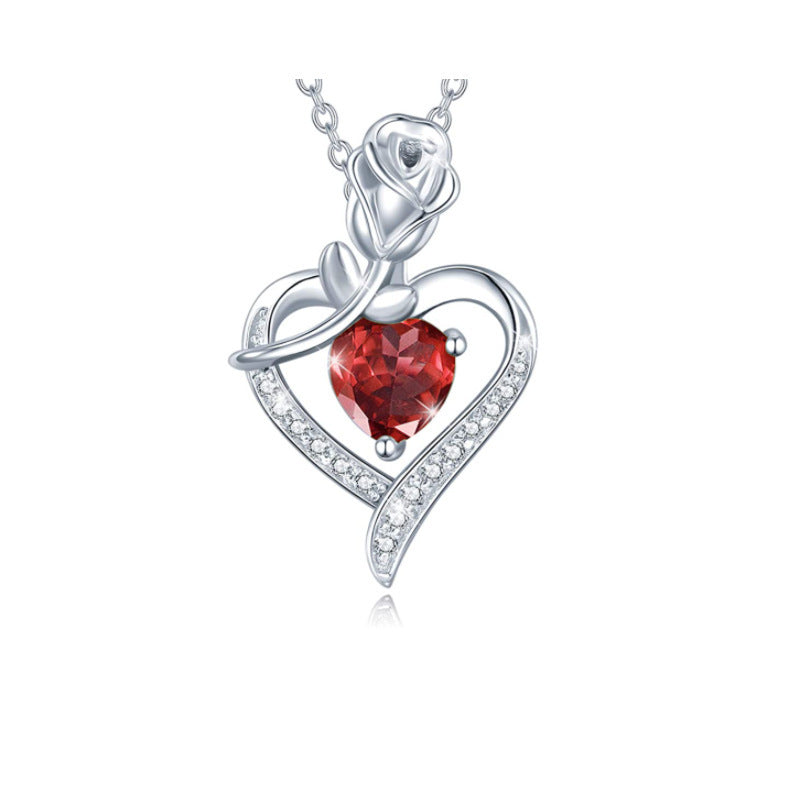 Fashionable Women's Rose Heart Shape Diamond Pendant Necklace Mother's Day Gift