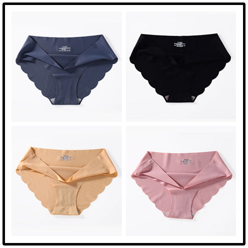 4-pack ice silk seamless underwear, women's one-piece summer ice silk fabric bottom pants, mid waist plus size sexy triangle pants