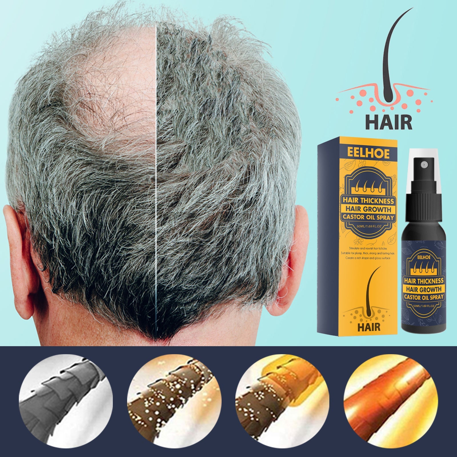 Dense Castor Oil Nutrient Solution, Hair Prevention, Moisturizing Hair Follicles Massage Repair Hair Hair