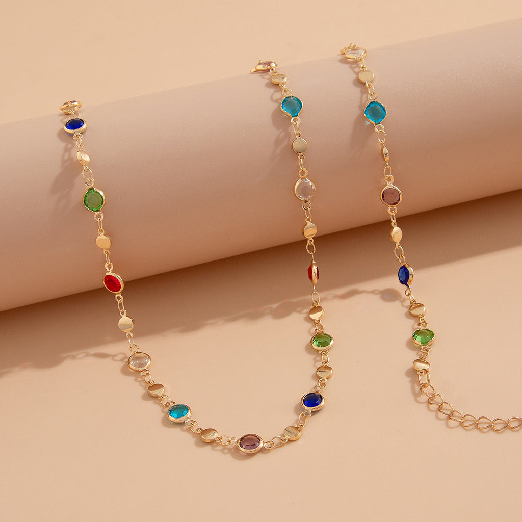 Bohemian style inlaid colorful crystal body chain ins style alloy versatile waist chain