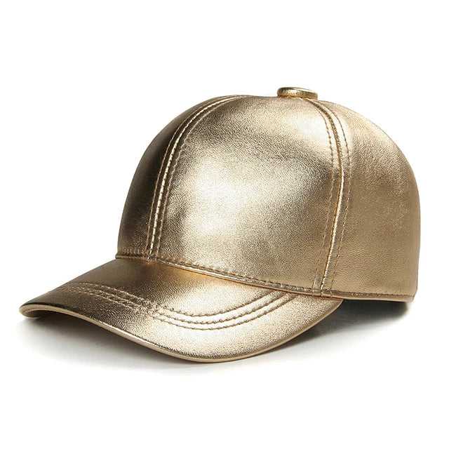 Fashion Women's Baseball Cap Sheepskin Gold / Silver Leather Duck Tongue Hats Young Man