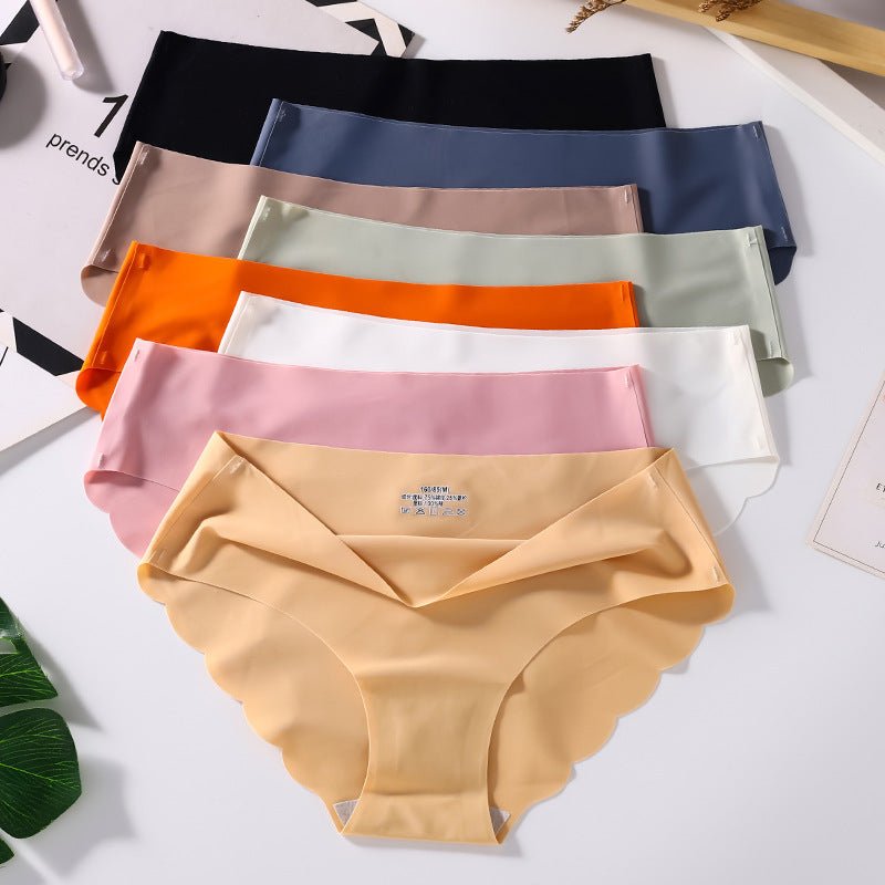 4-pack ice silk seamless underwear, women's one-piece summer ice silk fabric bottom pants, mid waist plus size sexy triangle pants