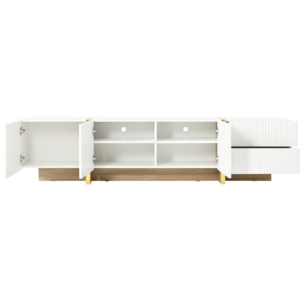 Luxury Fluted TV Stand for TVs Up to 80'', Modern Entertainment Center with Storage Cabinets & Drawer White