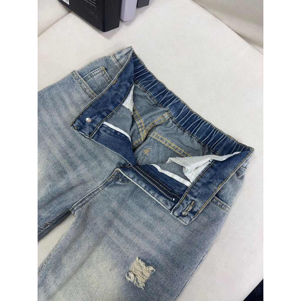 Retro Distressed Design Denim Pants