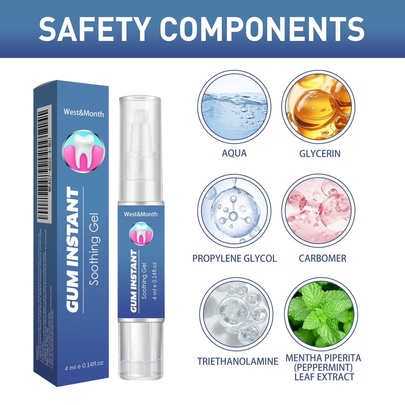 WestMonth Gum Instant Soothing Gel, Relieve Gums Swelling And Pain Clean Teeth Plaque Stains And Whiten Teeth Gel